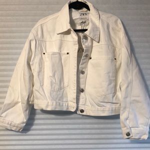 ZARA white denim cropped jacket size L NWT